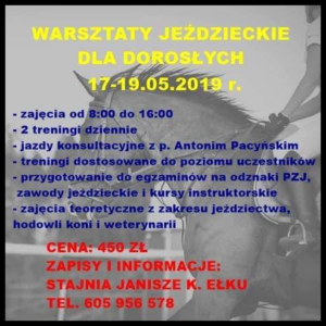 Warsztaty jeździeckie dla dorosłych (17-19.05.2019)
